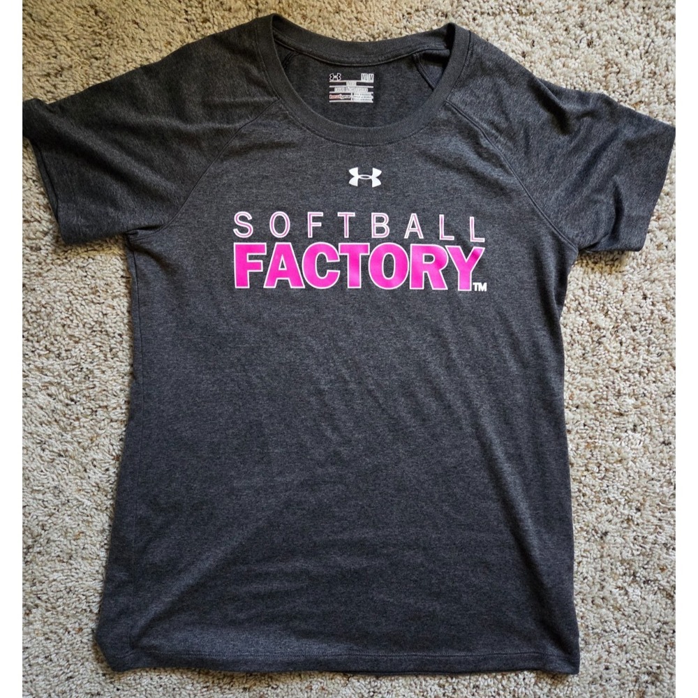 Under Armour Women's MED "Softball Factory" Loose Fit Heat Gear Gray T Shirt